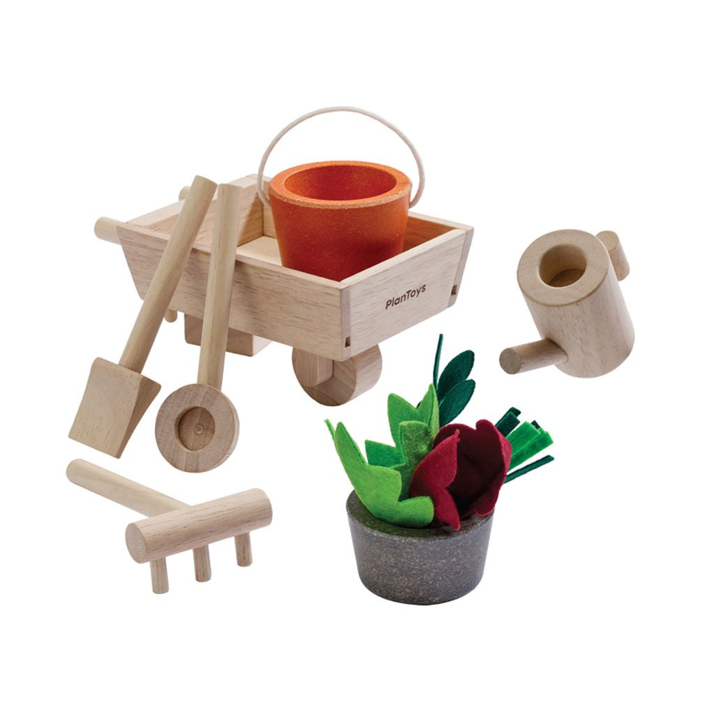 childrens wheelbarrow and garden tool set Garden Wheelbarrow Set – PlanToys USA