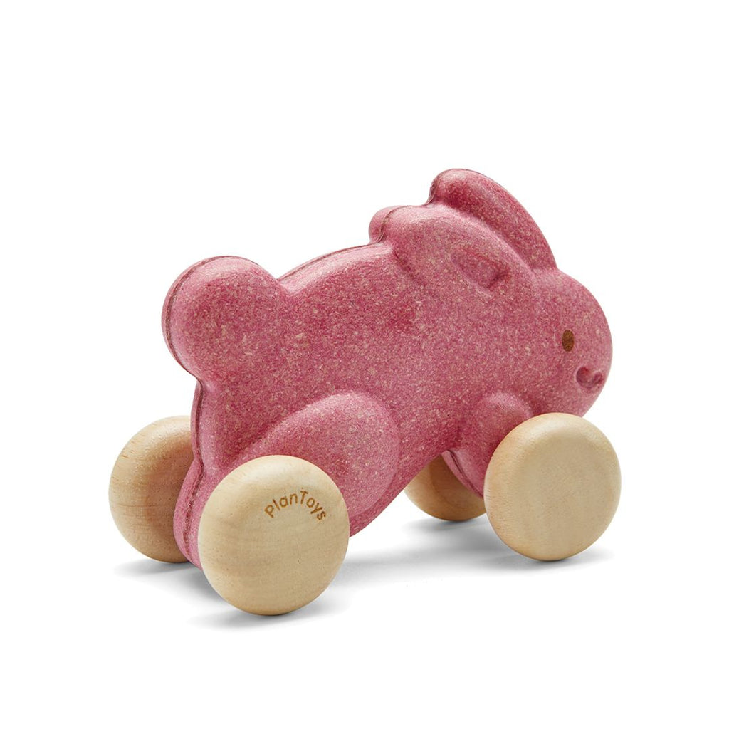 PlanToys pink Push Along Bunny wooden toy
