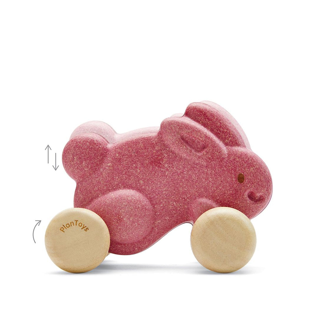 PlanToys pink Push Along Bunny wooden toy