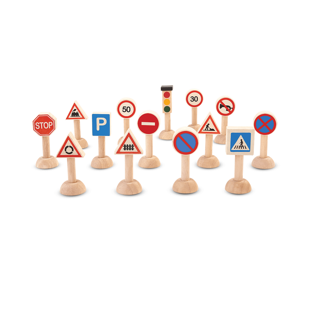 PlanToys Set Of Traffic Signs & Lights wooden toy